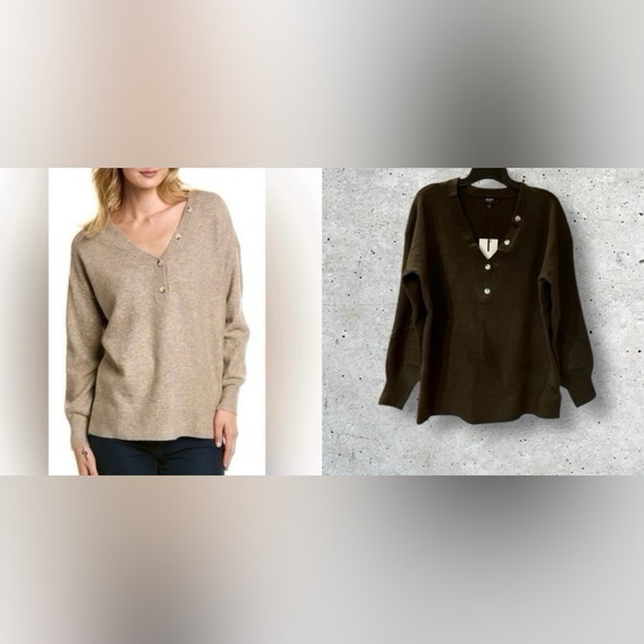 NWT OAT New York Button Neck Wool Blend Henley Sweater - Picture 1 of 12